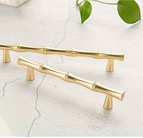 ESreake 6Pcs Bamboo Shape Solid Zinc Alloy Cabinet Knobs Handles  Dresser Drawer Cabinet Cupboard Closet Door Pulls Decorative Furniture Accessories Knobs (Length 4.9""/Hole Distance 3.8""  Golden) - Image 5